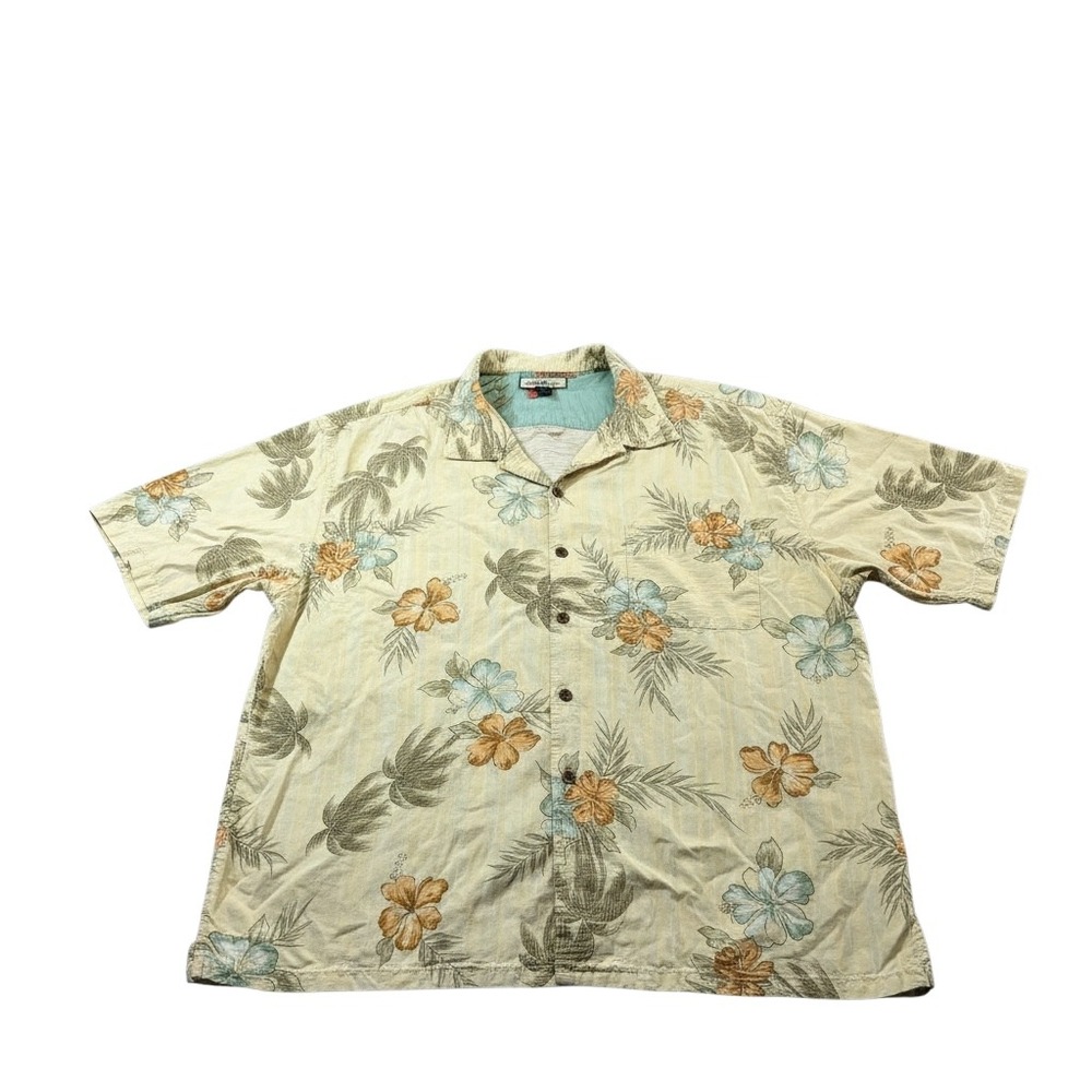 Tommy Bahama Shirt XXL Silk Yellow Floral Tropical